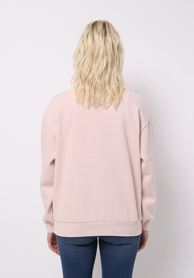 Regular Fit Yuvarlak Yaka Düz Kadın Pembe Sweatshirt