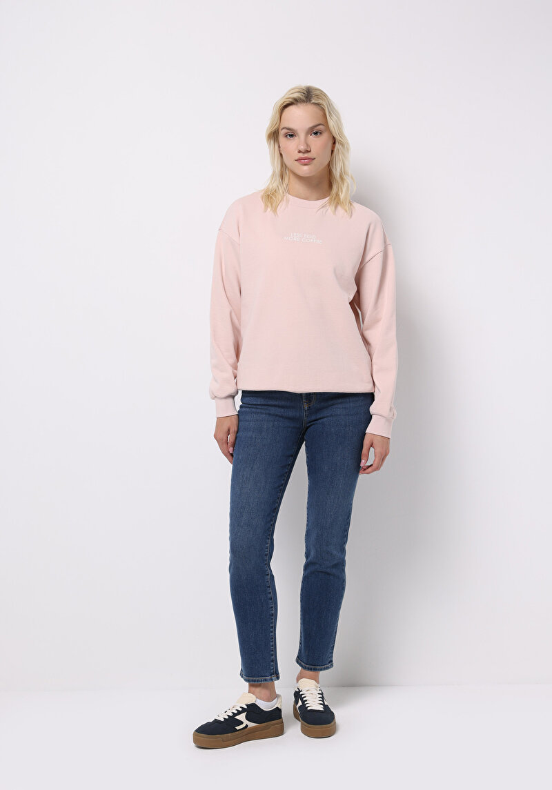 Regular Fit Yuvarlak Yaka Düz Kadın Pembe Sweatshirt
