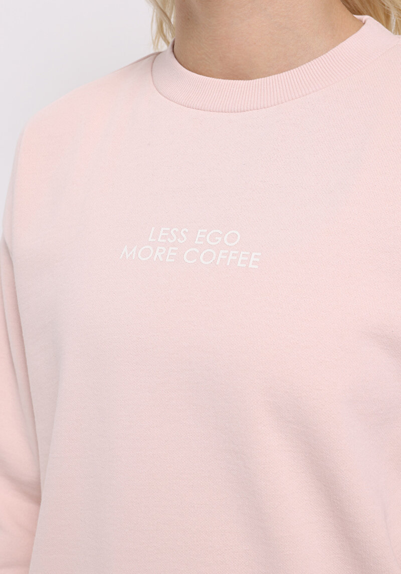 Regular Fit Yuvarlak Yaka Düz Kadın Pembe Sweatshirt