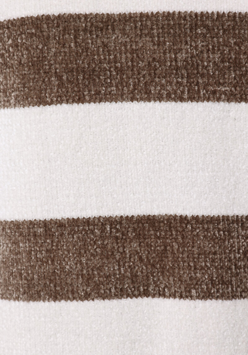 Regular Fit Yuvarlak Yaka Çizgili Kadın Kahverengi Kazak