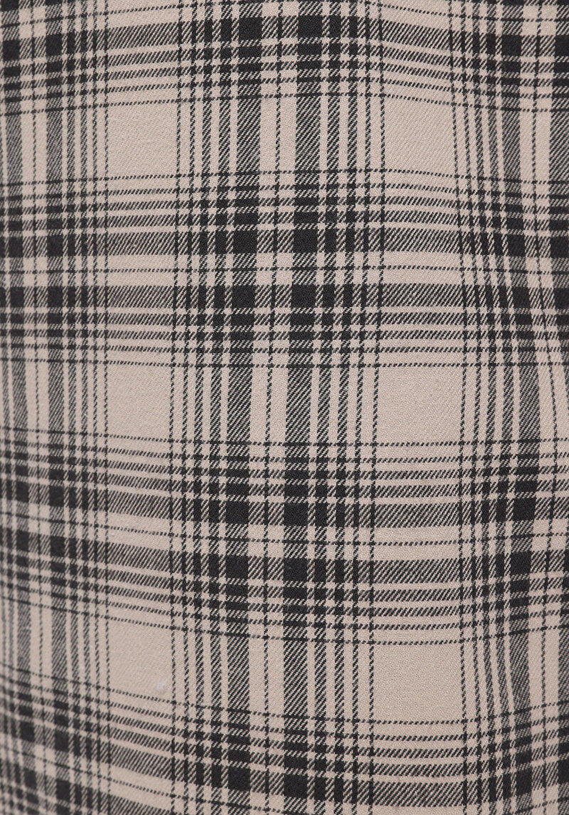 Regular Fit Shirt Neck Ekoseli Erkek Bej Uzun Kol Gömlek