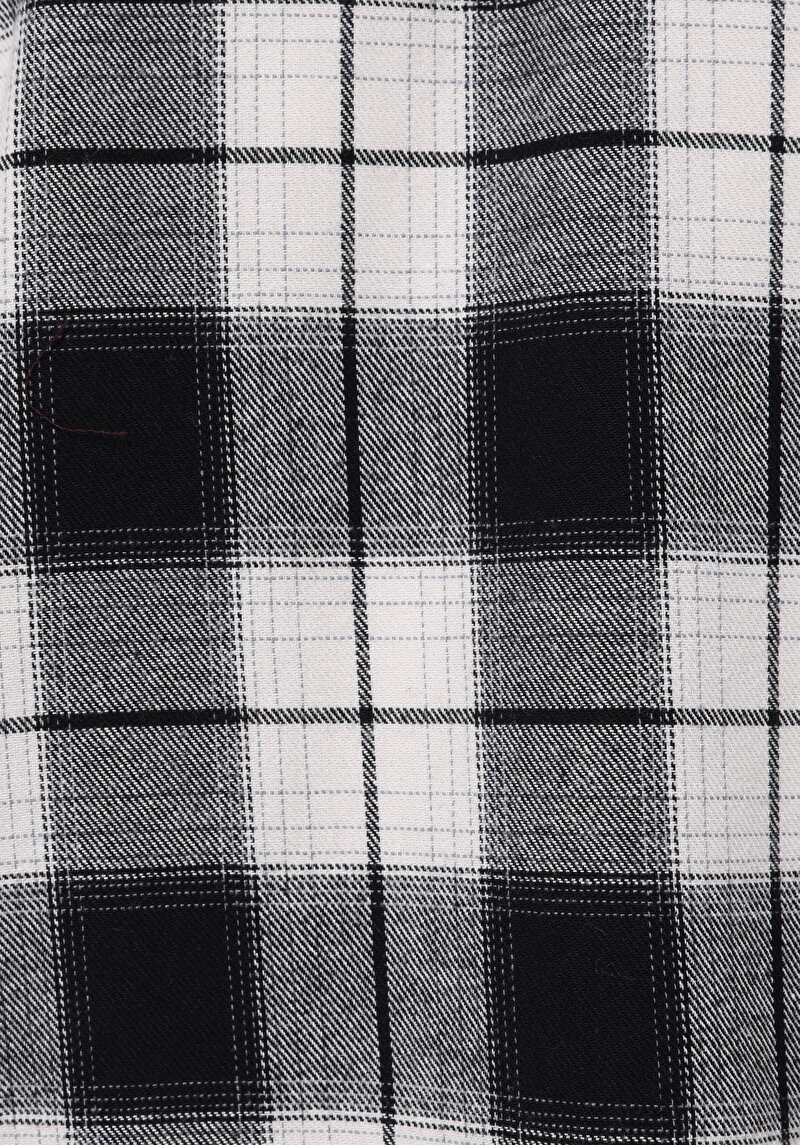 Regular Fit Shirt Neck Ekoseli Erkek Siyah Uzun Kol Gömlek