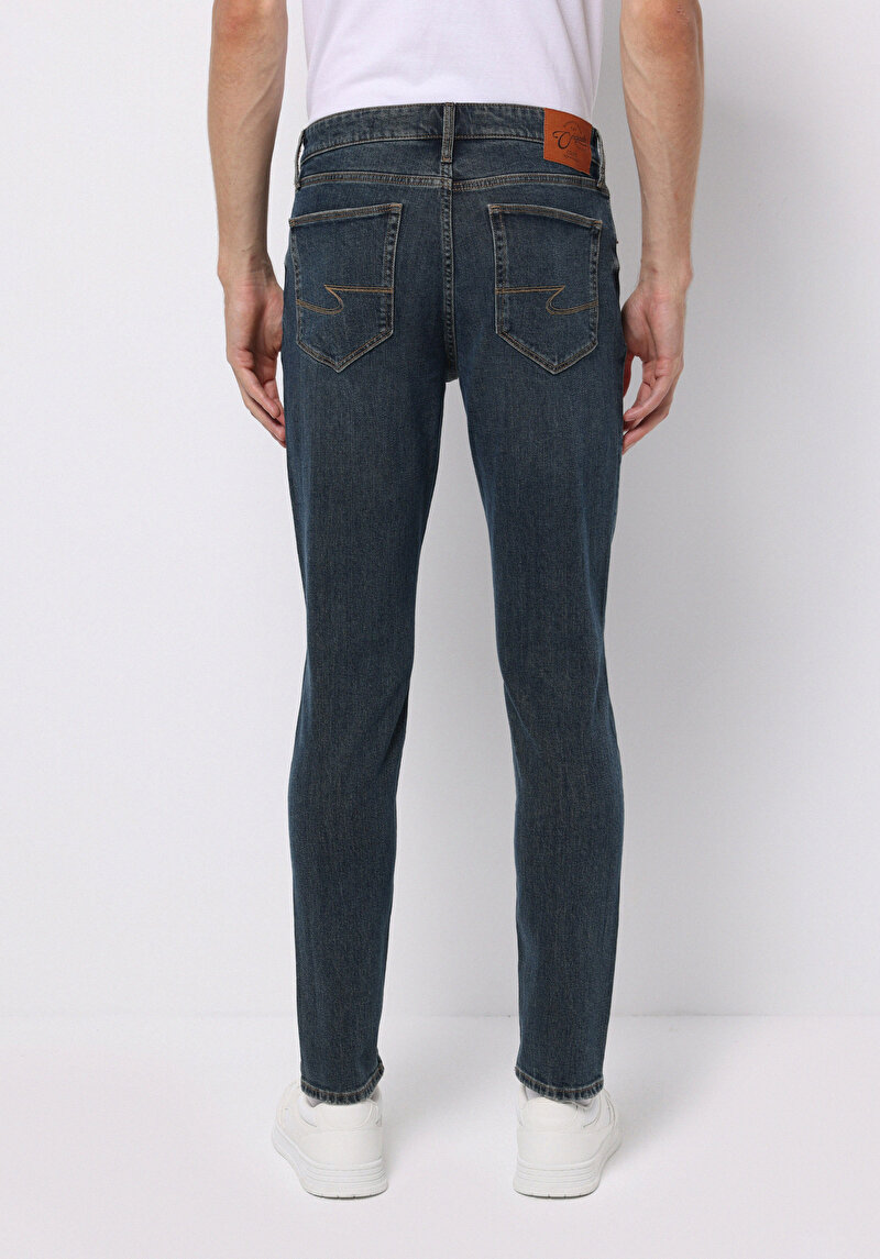 Slim Fit Erkek Koyu İndigo Jean Pantolon