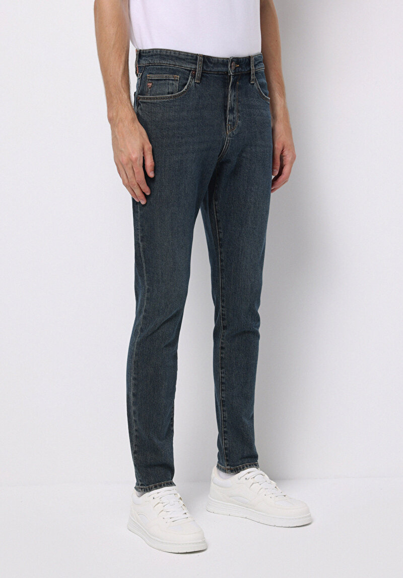Slim Fit Erkek Koyu İndigo Jean Pantolon