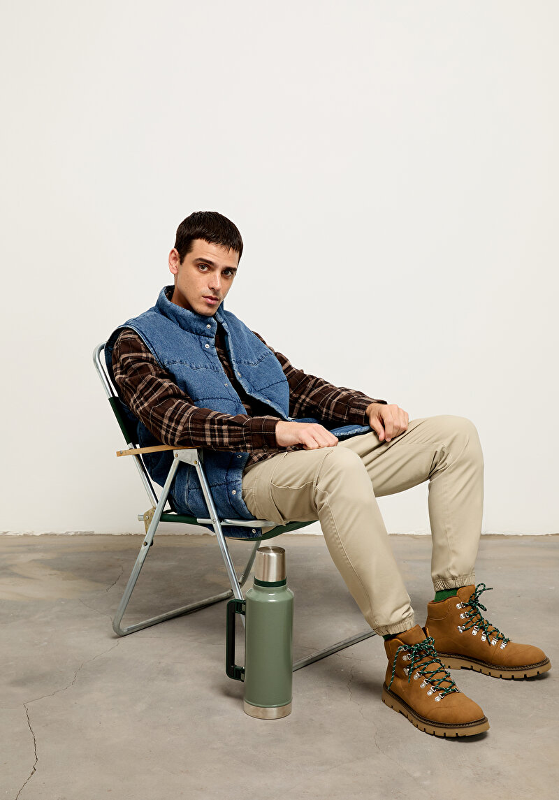 Regular Fit Dik Yaka Çıtçıtlı Astarlı Erkek Mavi Yelek