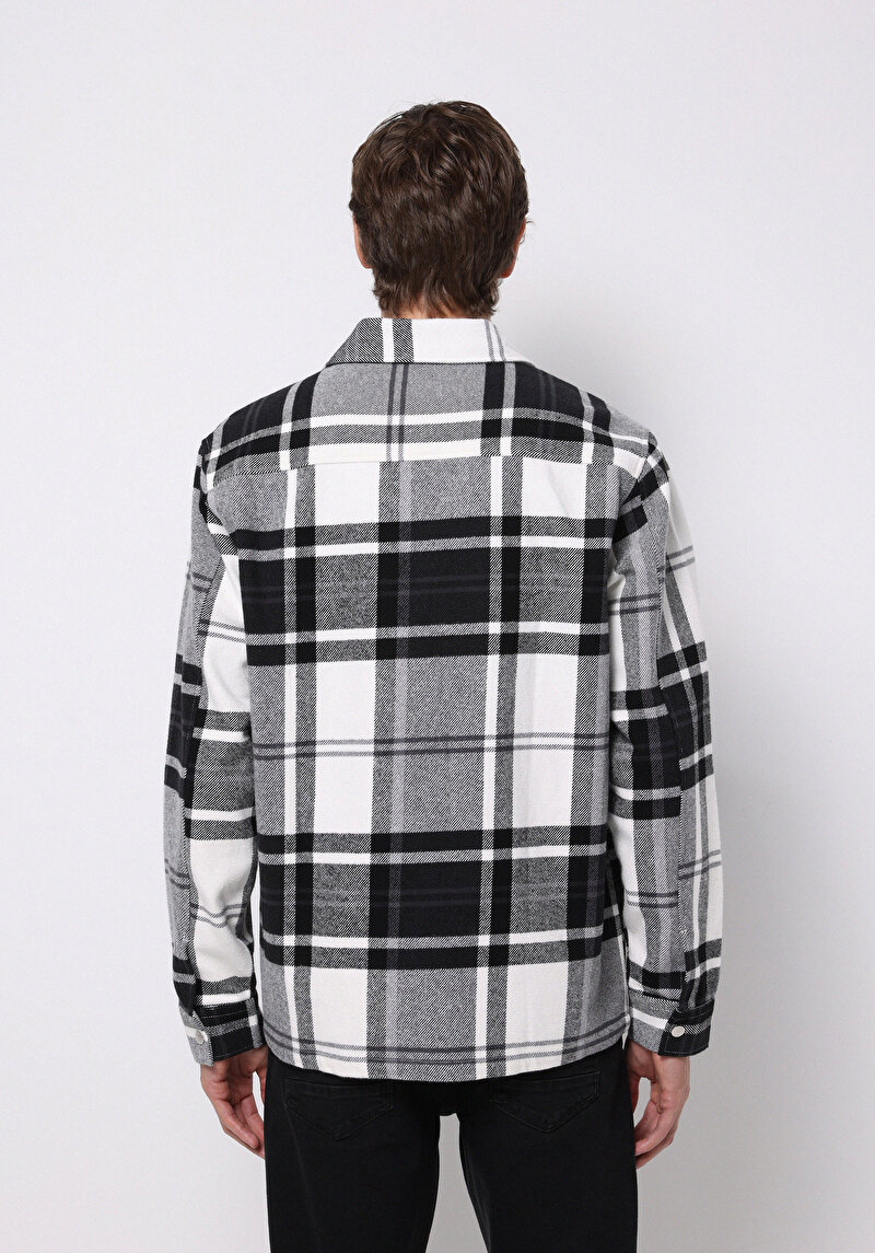 Comfort Fit Shirt Neck Ekoseli Erkek Siyah Shacket