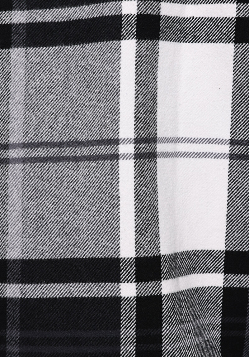 Comfort Fit Shirt Neck Ekoseli Erkek Siyah Shacket