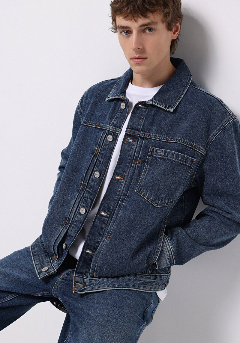 Regular Fit Düğmeli Astarsız Erkek Mavi Ceket