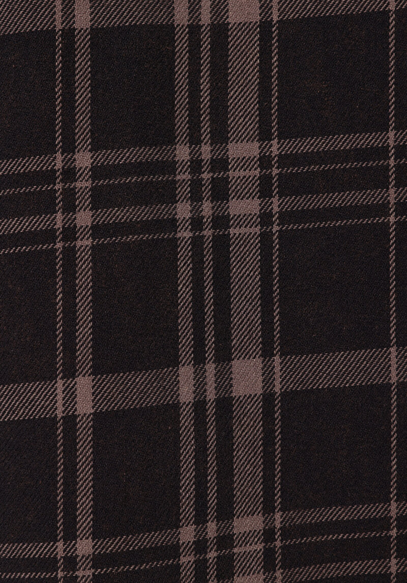 Comfort Fit Shirt Neck Ekoseli Erkek Kahverengi Uzun Kol Gömlek