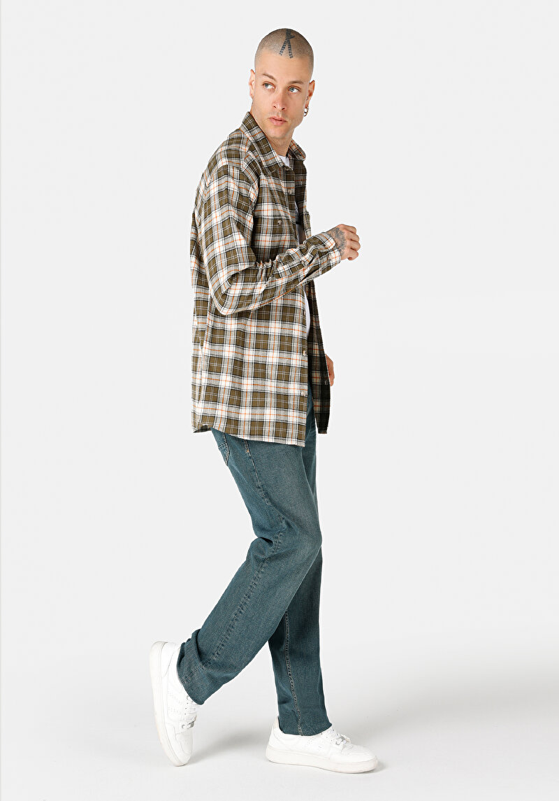 Regular Fit   Erkek Yeşil Jean Pantolon
