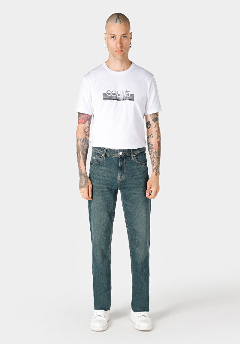Regular Fit   Erkek Yeşil Jean Pantolon