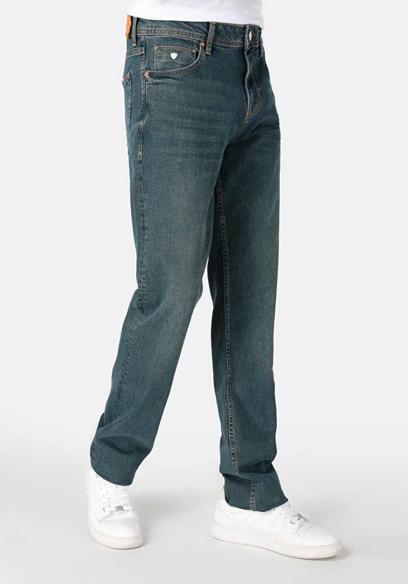 Regular Fit   Erkek Yeşil Jean Pantolon