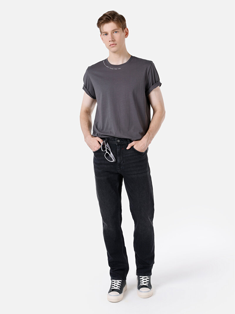 Regular Fit Orta Bel Düz Paça Erkek Siyah Jean Pantolon