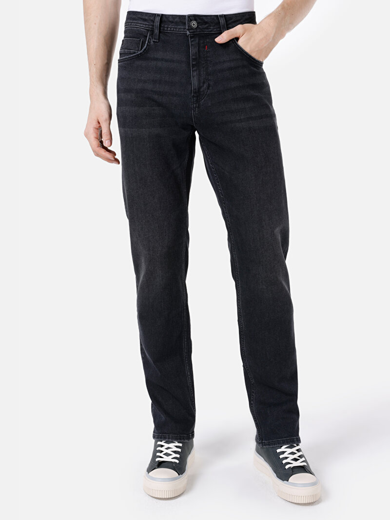 Regular Fit Orta Bel Düz Paça Erkek Siyah Jean Pantolon