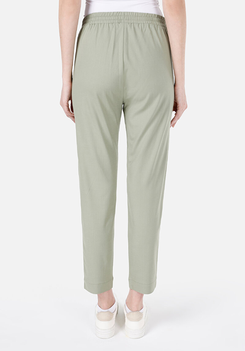 Regular Fit Yüksek Bel Düz Paça Kadın Yeşil Pantolon