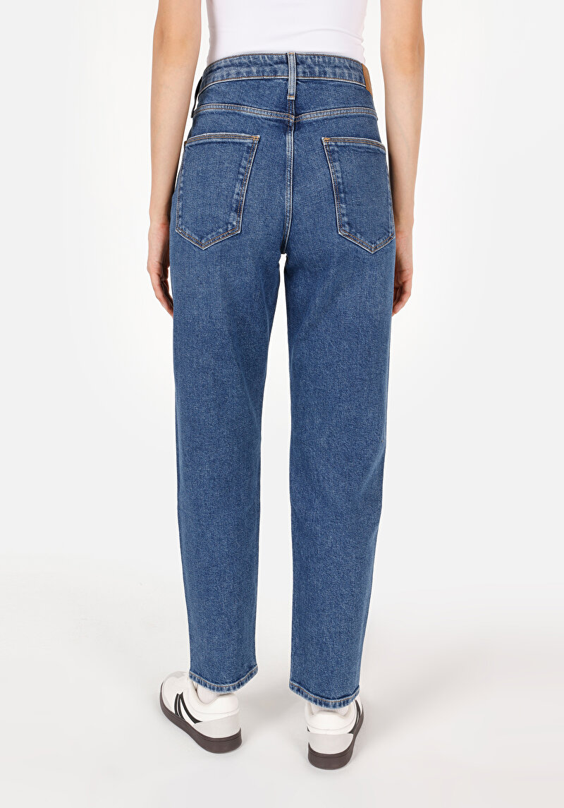 Boyfriend Fit Kadın İndigo Jean Pantolon