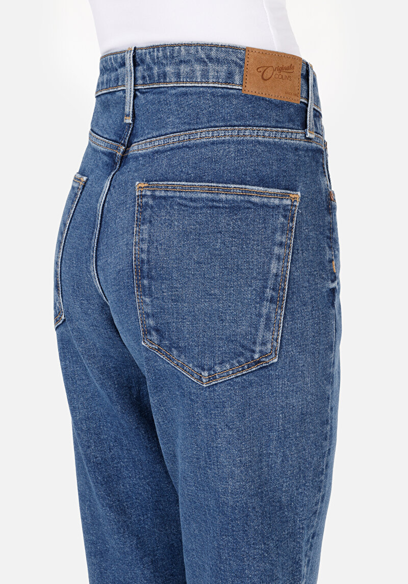 Boyfriend Fit   Kadın İndigo Jean Pantolon