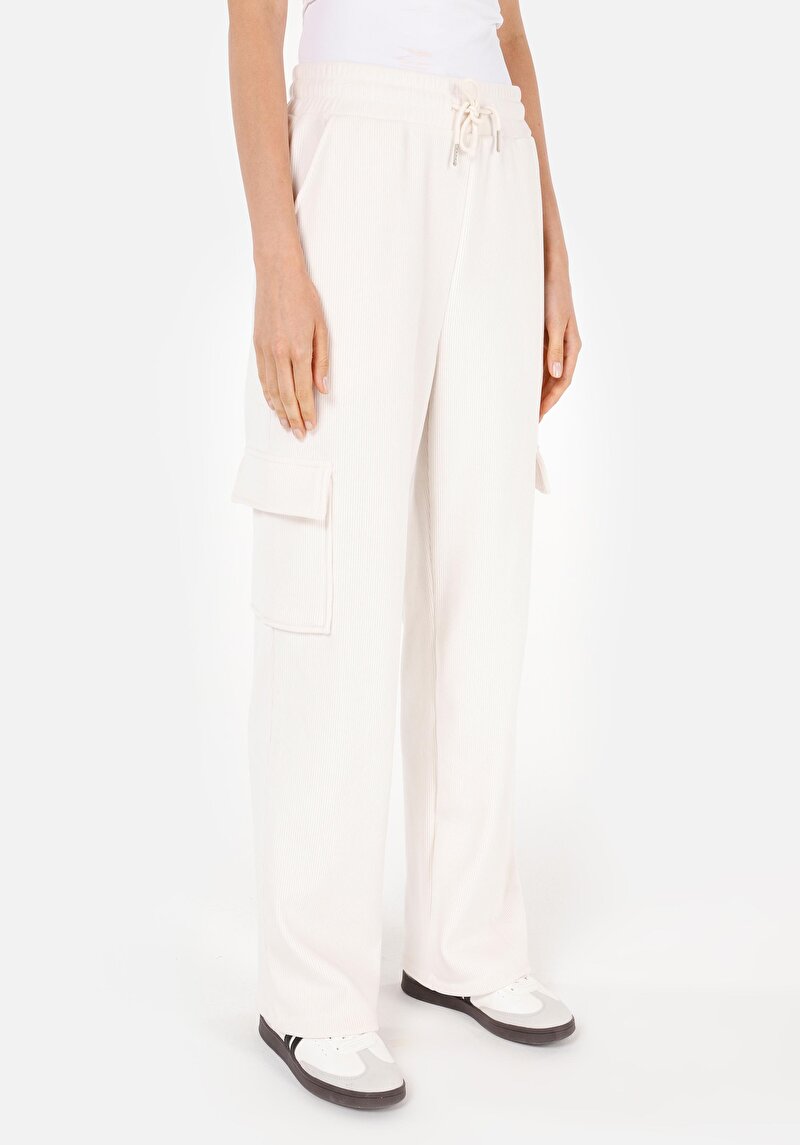 Regular Fit Orta Bel Kadın Örme Ekru Eşofman Altı