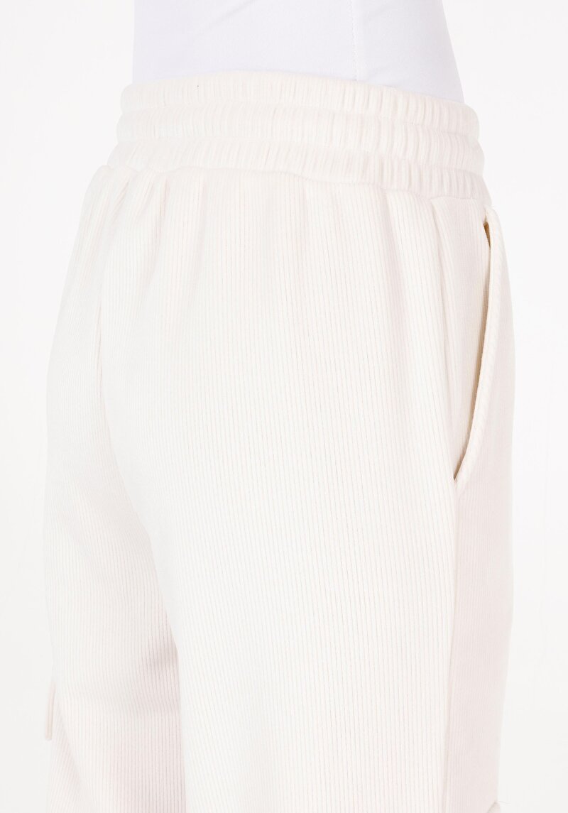 Regular Fit Orta Bel Kadın Örme Ekru Eşofman Altı