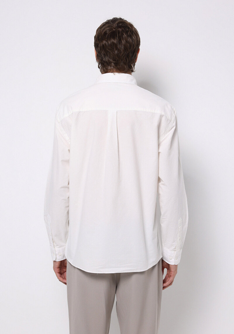 Comfort Fit Shirt Neck Düz Erkek Beyaz Uzun Kol Gömlek