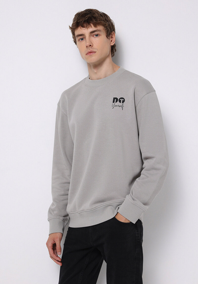 Comfort Fit   Erkek Gri Sweatshirt