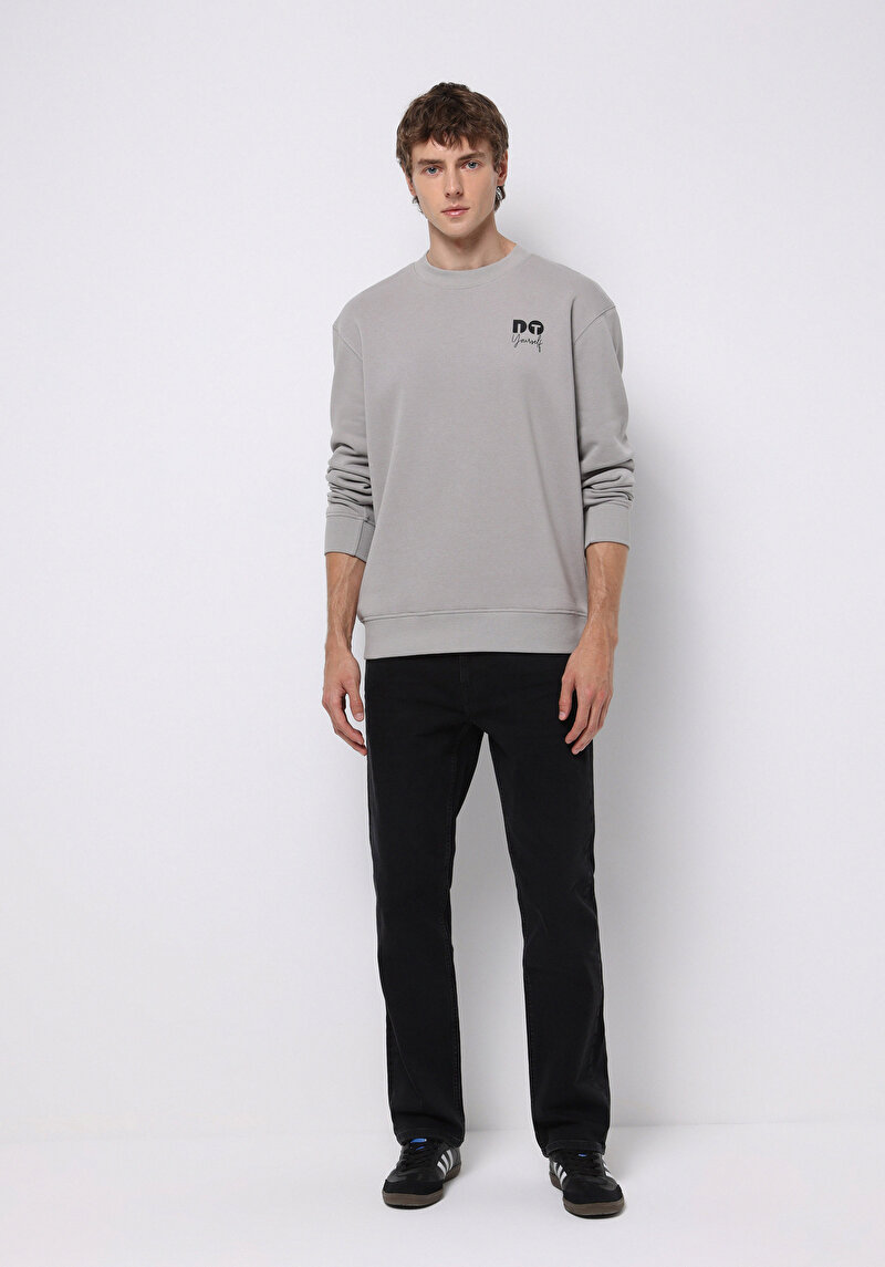 Comfort Fit Erkek Gri Sweatshirt