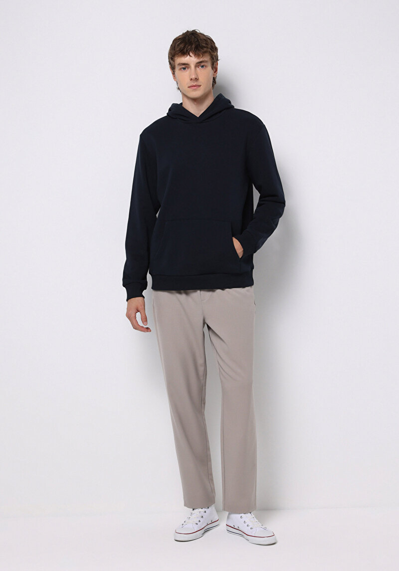 Regular Fit Orta Bel Düz Paça Erkek Bej  Pantolon