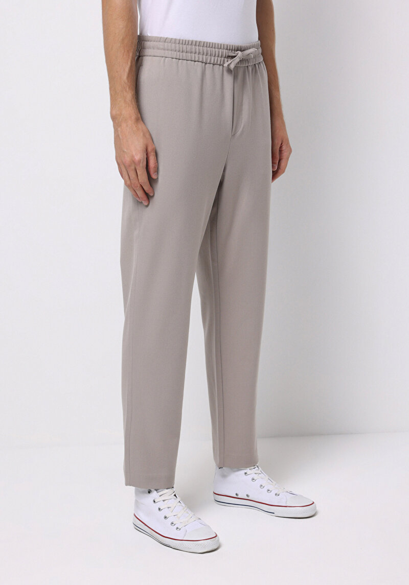 Regular Fit Orta Bel Düz Paça Erkek Bej  Pantolon