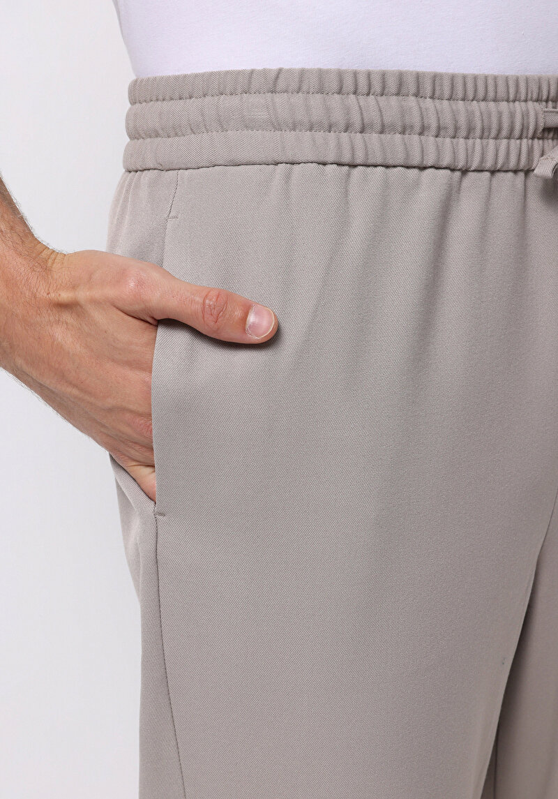 Regular Fit Orta Bel Düz Paça Erkek Bej  Pantolon