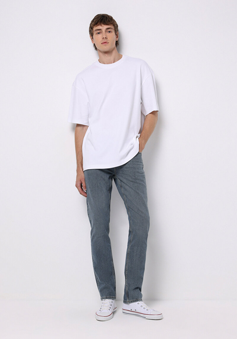 Straight Fit Erkek İndigo Jean Pantolon