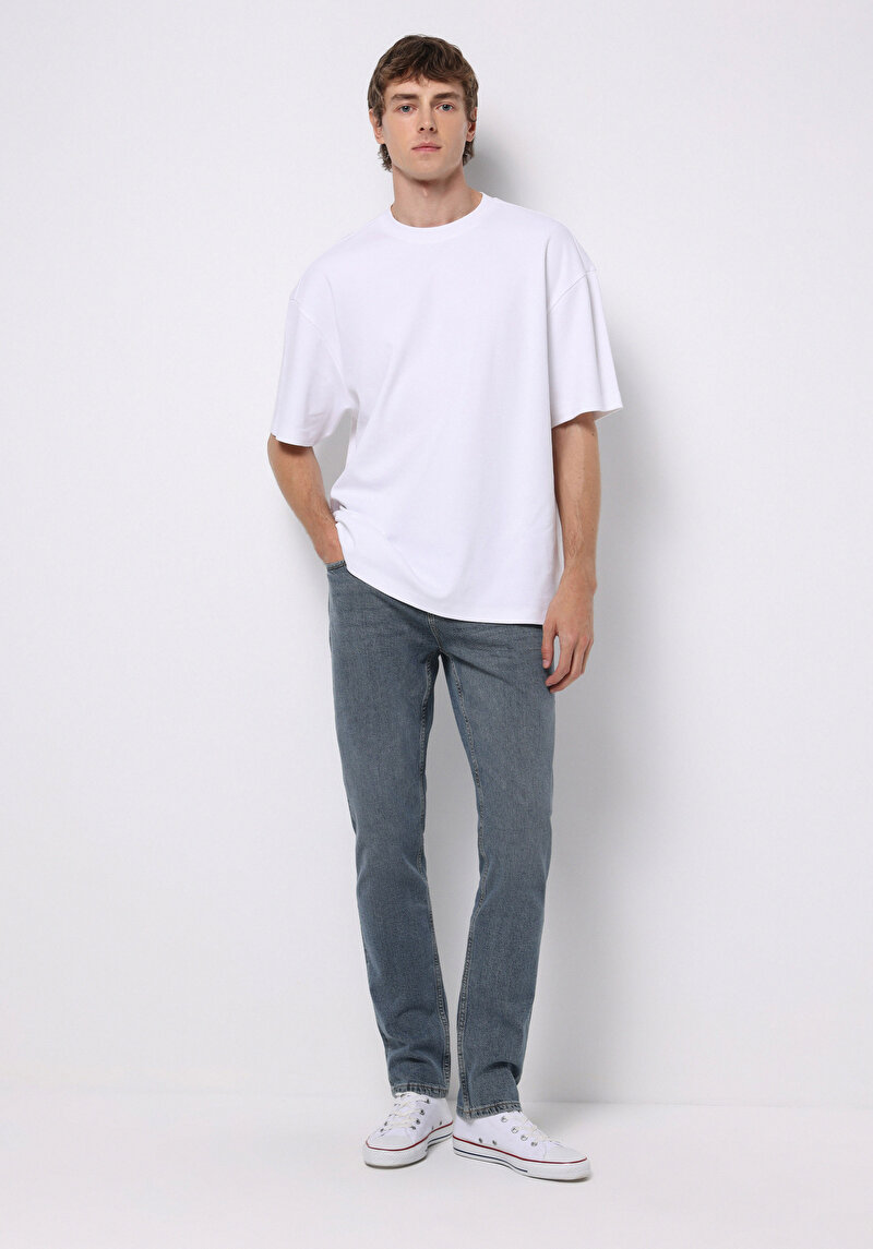 Straight Fit Erkek İndigo Jean Pantolon