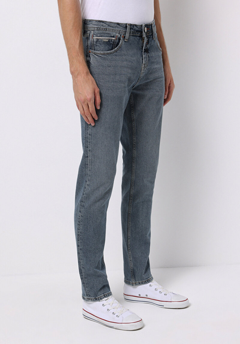 Straight Fit Erkek İndigo Jean Pantolon