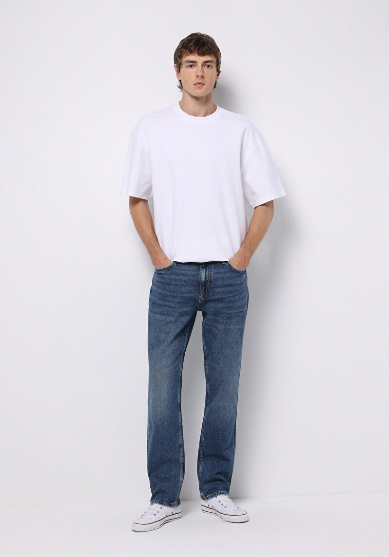 Regular Fit Erkek İndigo Jean Pantolon