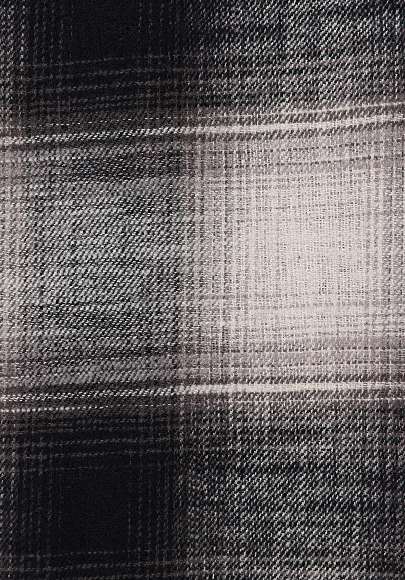 Comfort Fit Shirt Neck Kareli Erkek Siyah Uzun Kol Gömlek