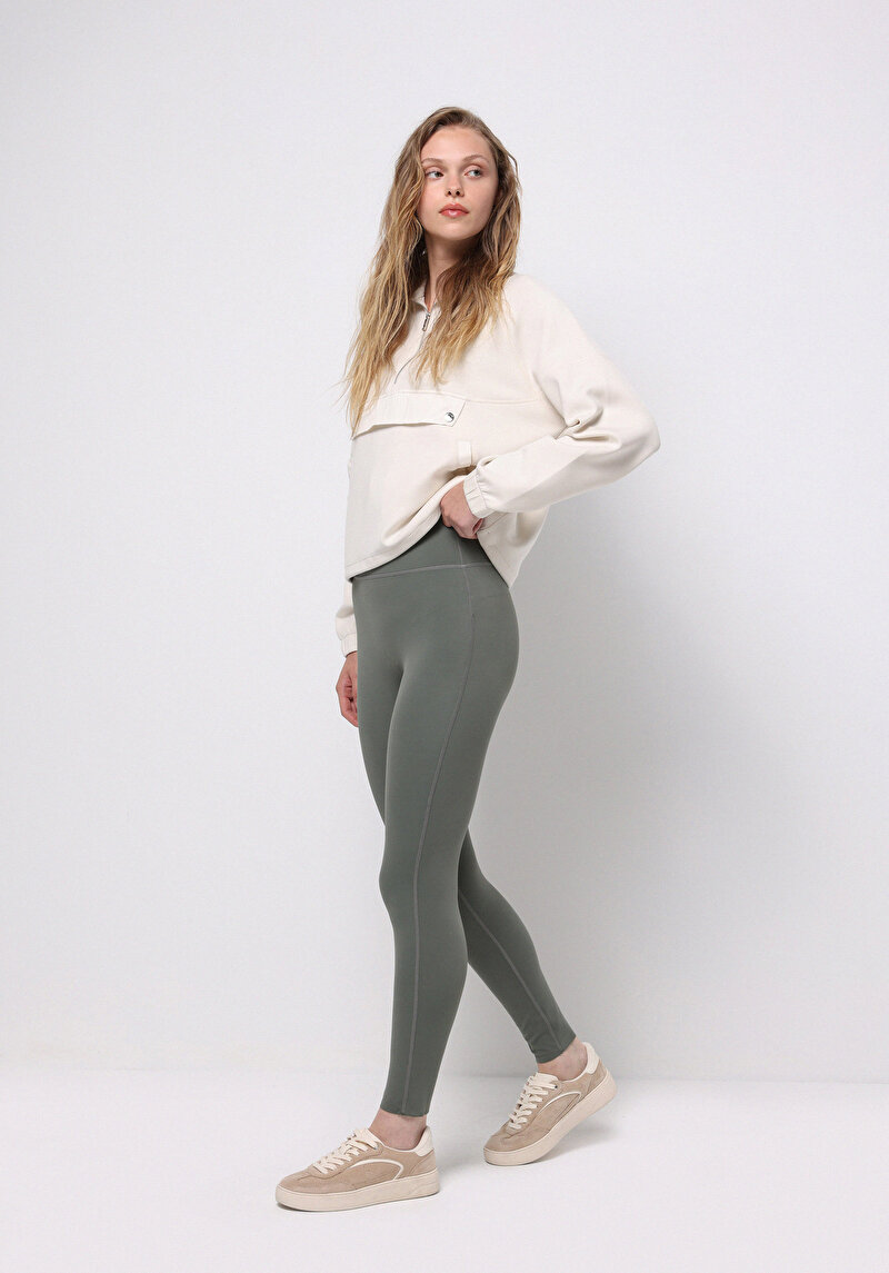 Slim Fit   Kadın Yeşil Örme Tayt