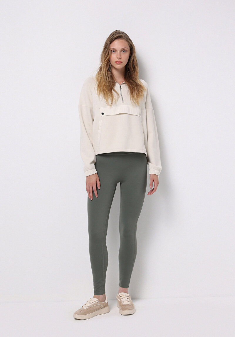 Slim Fit   Kadın Yeşil Örme Tayt