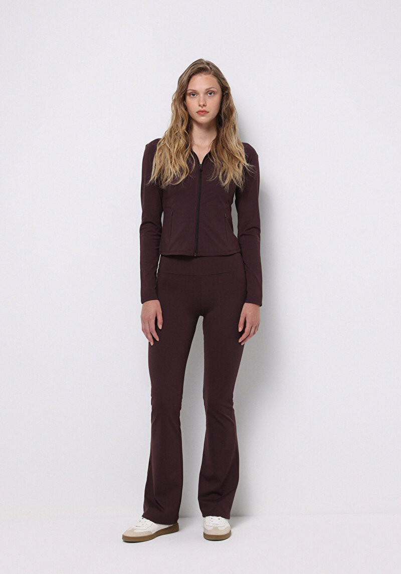 Slim Fit Kadın Mor Örme Tayt