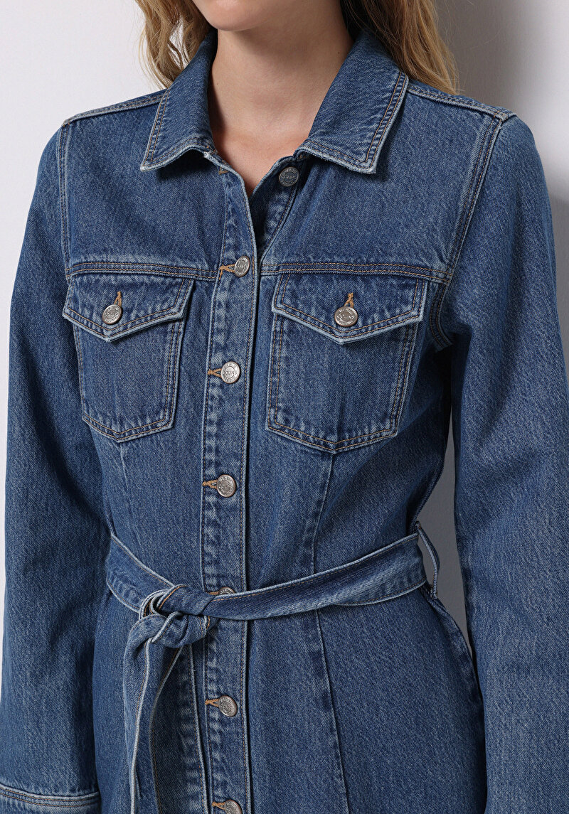 Slim Fit Düz Kadın Mavi Kolsuz Elbise