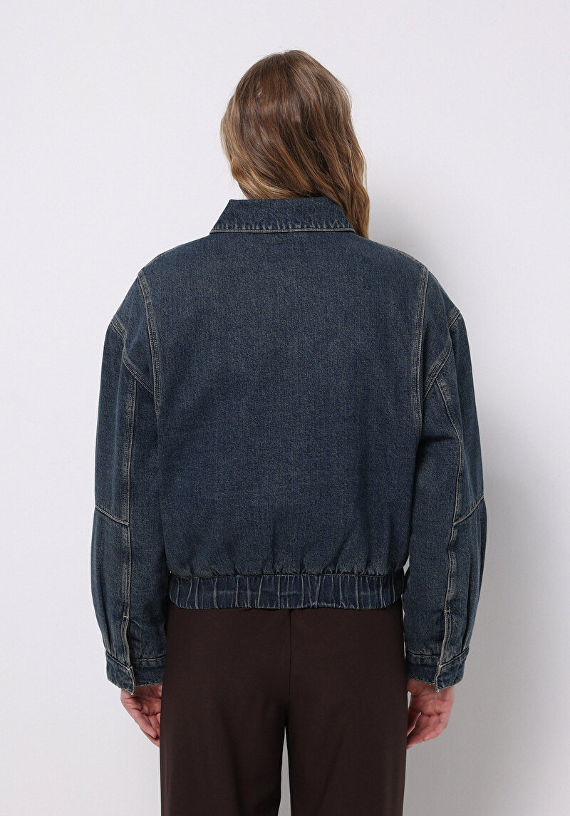 Oversize Fit Çıtçıtlı Astarsız  Kadın Mavi Ceket