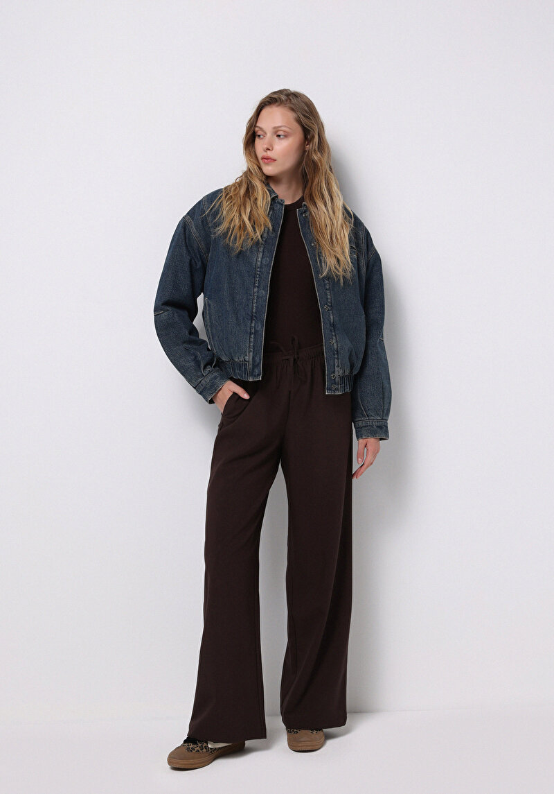 Oversize Fit Çıtçıtlı Astarsız Kadın Mavi Ceket