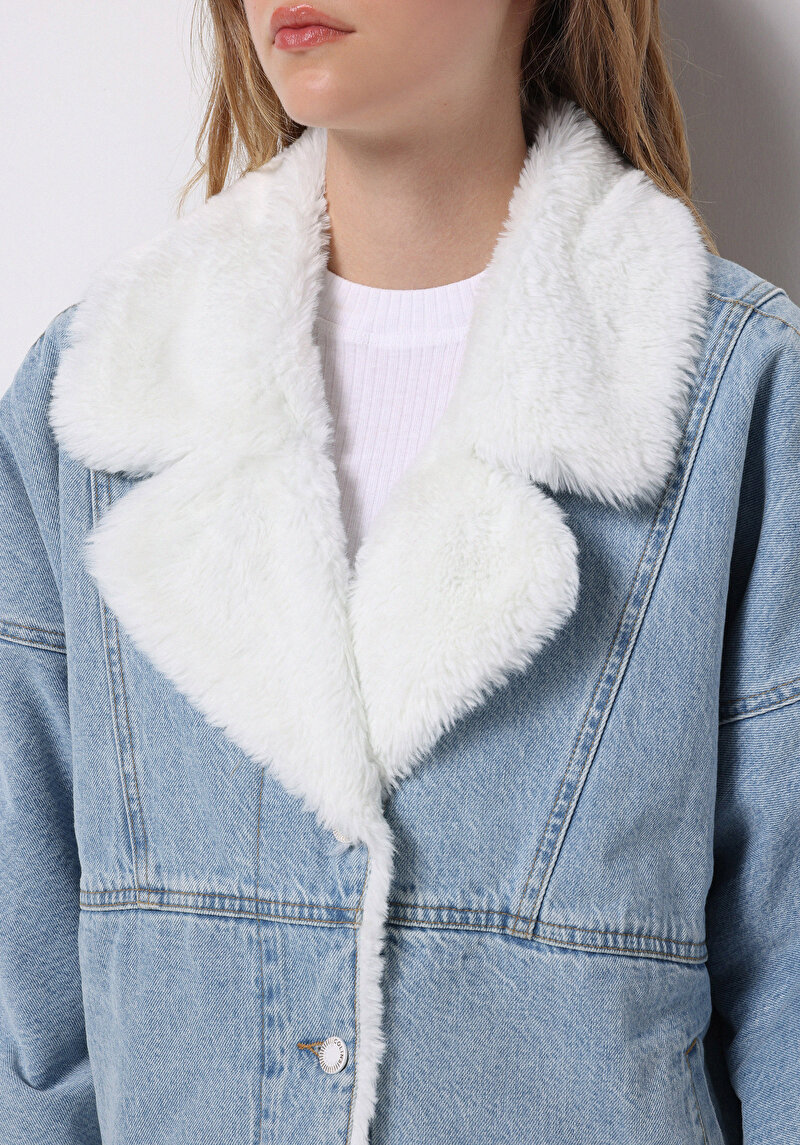 Oversize Fit Fermuarlı Astarsız Kadın Mavi Ceket