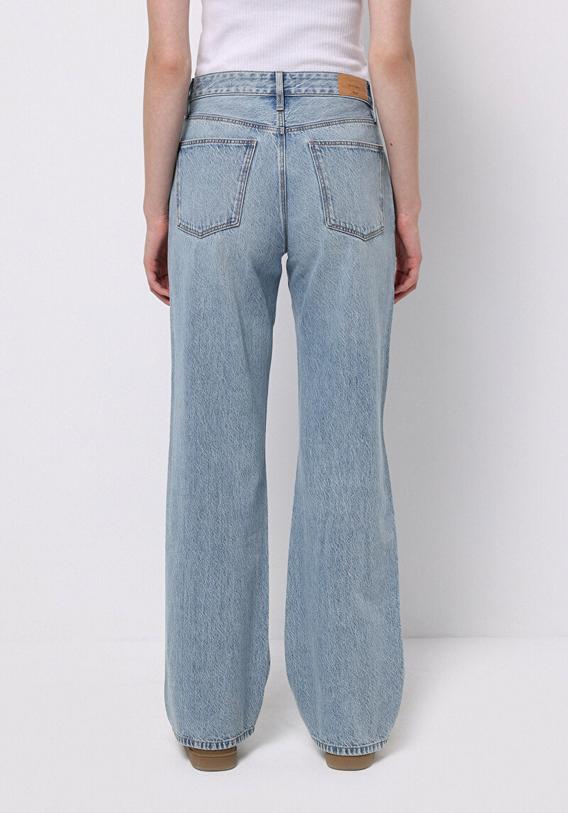 Straight Fit Orta Bel Tam Boy Paça Kadın İndigo Jean Pantolon