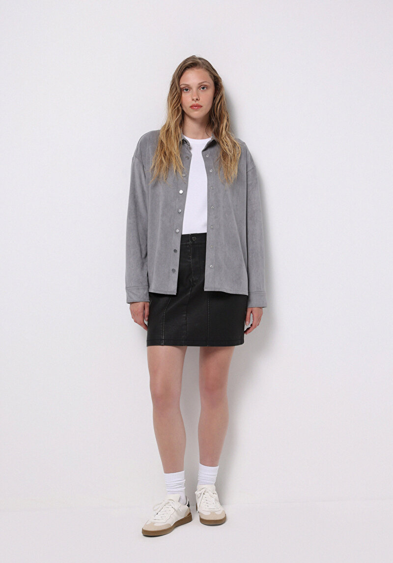 Mini Düz Fermuarlı Kadın Siyah Etek