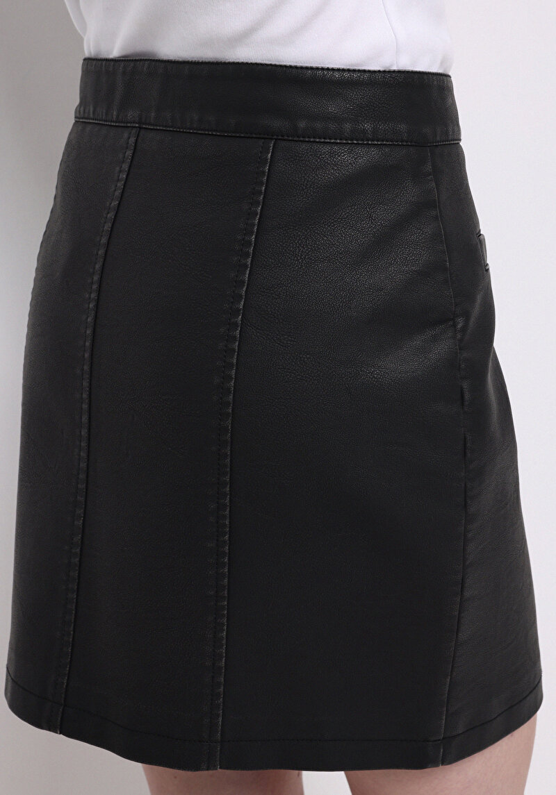 Mini Düz Fermuarlı Kadın Siyah Etek