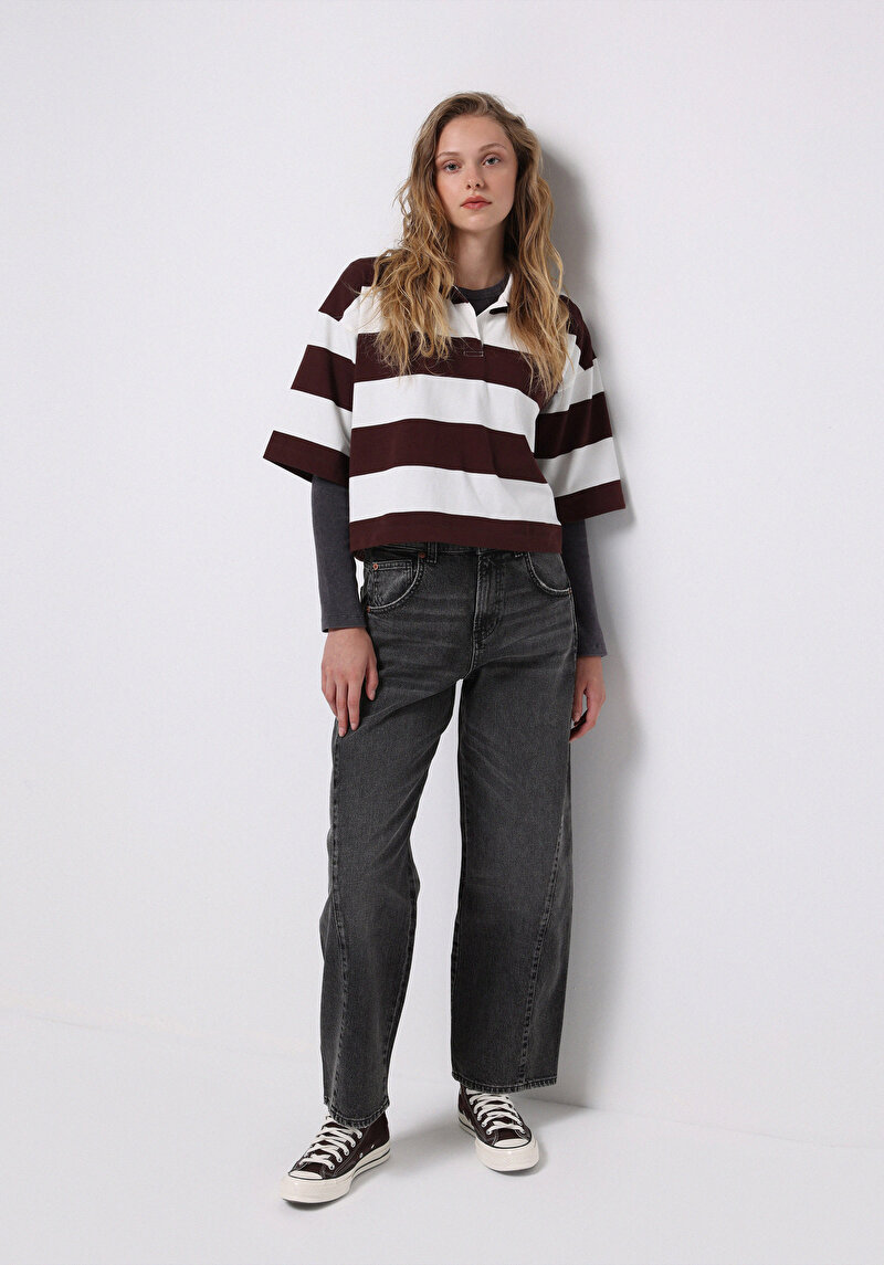 Loose Fit Düşük Bel Daralan Paça Kadın Siyah Jean Pantolon