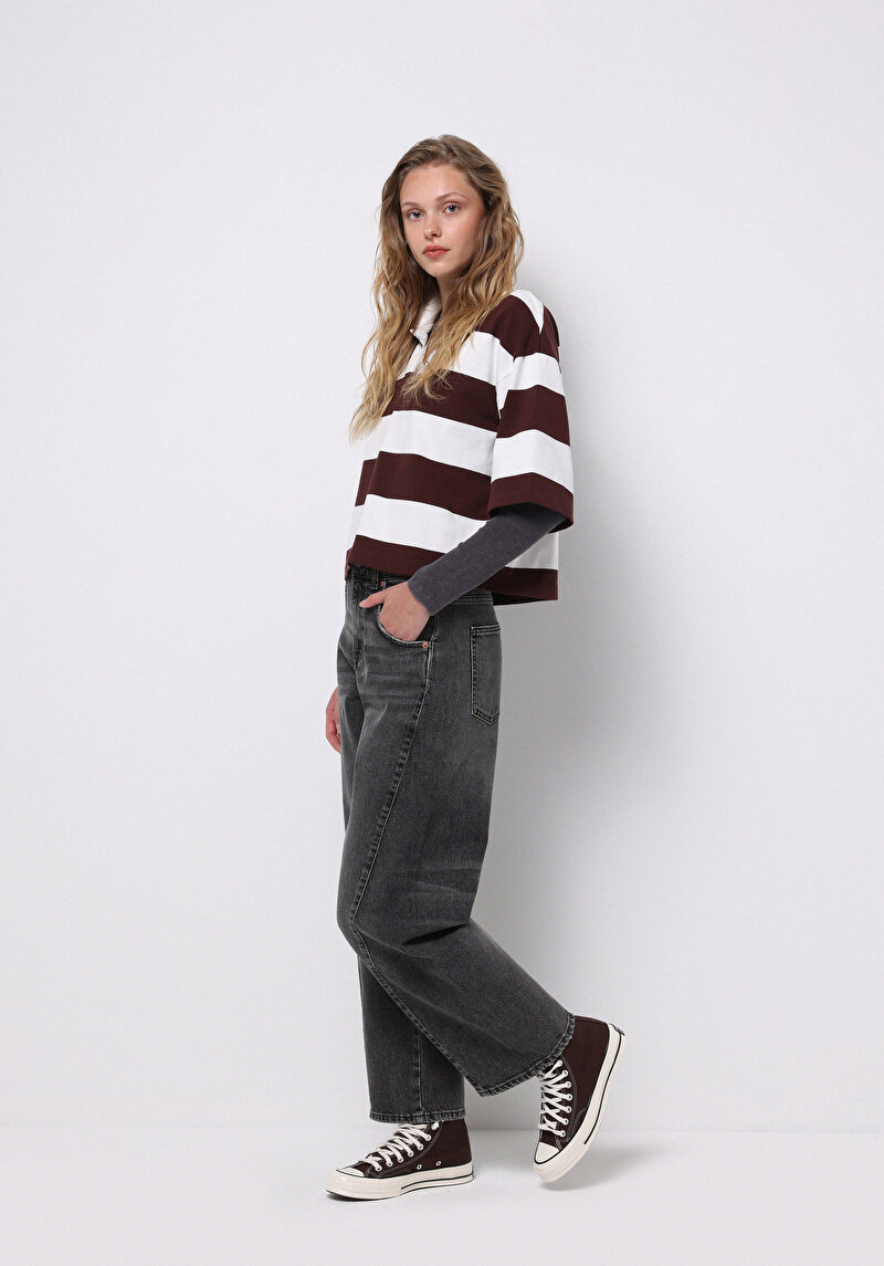 Loose Fit Düşük Bel Daralan Paça Kadın Siyah Jean Pantolon