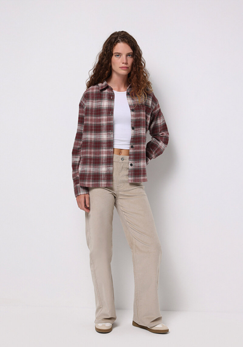 Berry Fit Yüksel Bel Geniş Paça Kadın Bej Pantolon