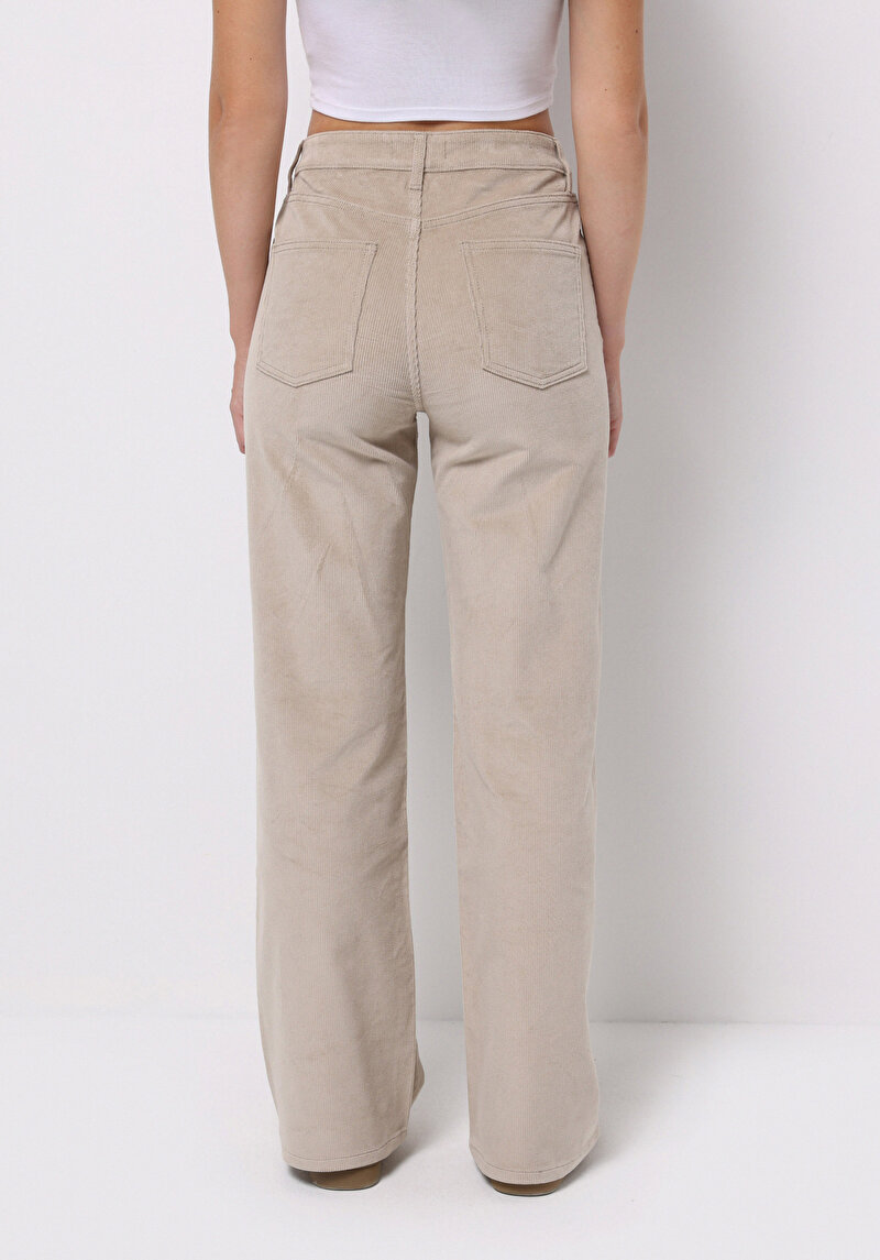 Berry Fit Yüksel Bel Geniş Paça Kadın Bej Pantolon