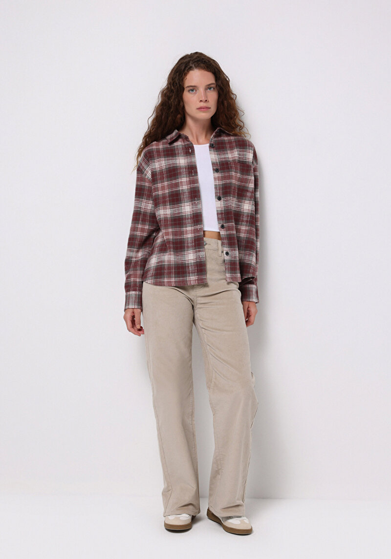 Berry Fit Yüksel Bel Geniş Paça Kadın Bej Pantolon