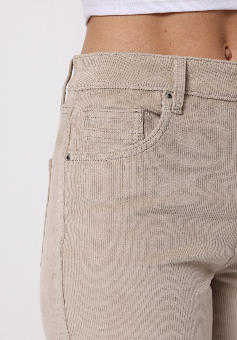 Berry Fit Yüksel Bel Geniş Paça Kadın Bej  Pantolon